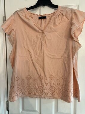 Lane Bryant Pale Pink Eyelet Hem Short Sleeve Blouse